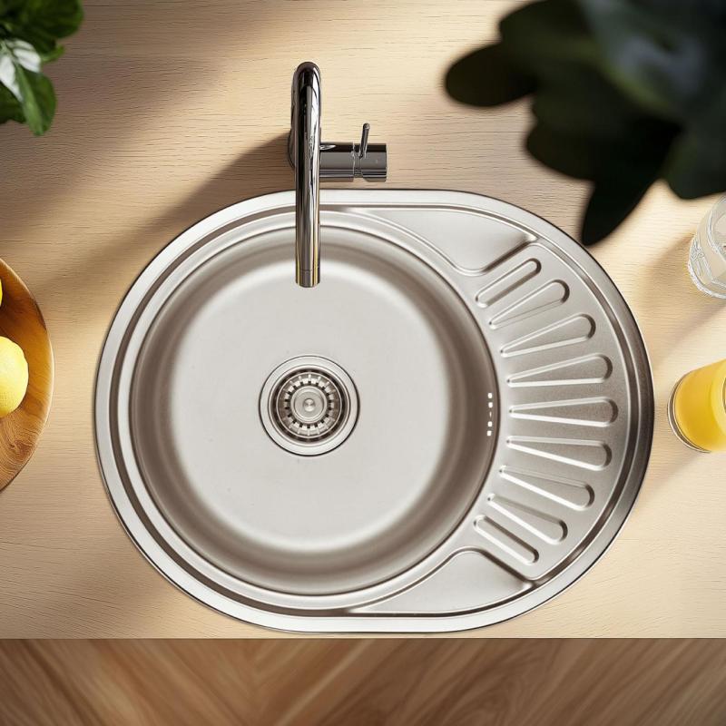 Ausmann Basic roestvrijstalen opbouw gootsteen met afdruiprek, omkeerbaar, 57x45 cm inclusief sifon 1208956973