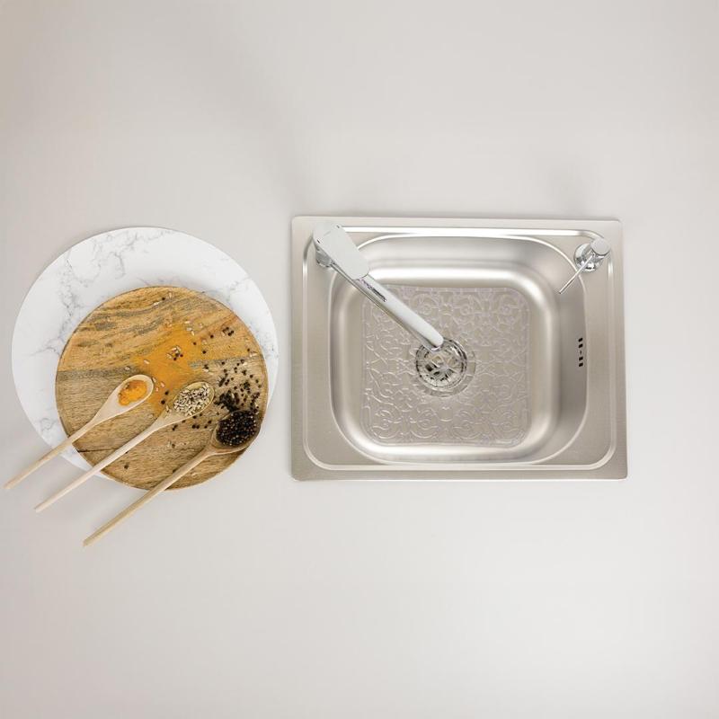 Ausmann Basic pellavakuvio ruostumaton teräs päällimmäinen pesuallas 50x40 cm sifonilla 1208956977