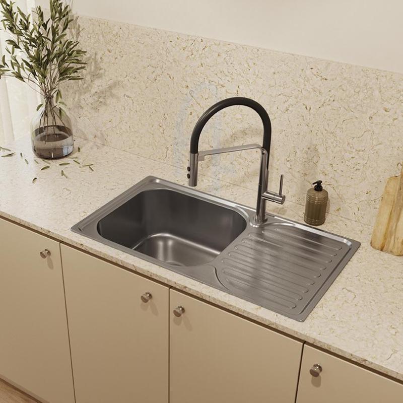 Ausmann Basic roestvrijstalen (rvs) opbouw spoelbak met afdruip, omkeerbaar, 76x42 cm, inclusief sifon 1208956978