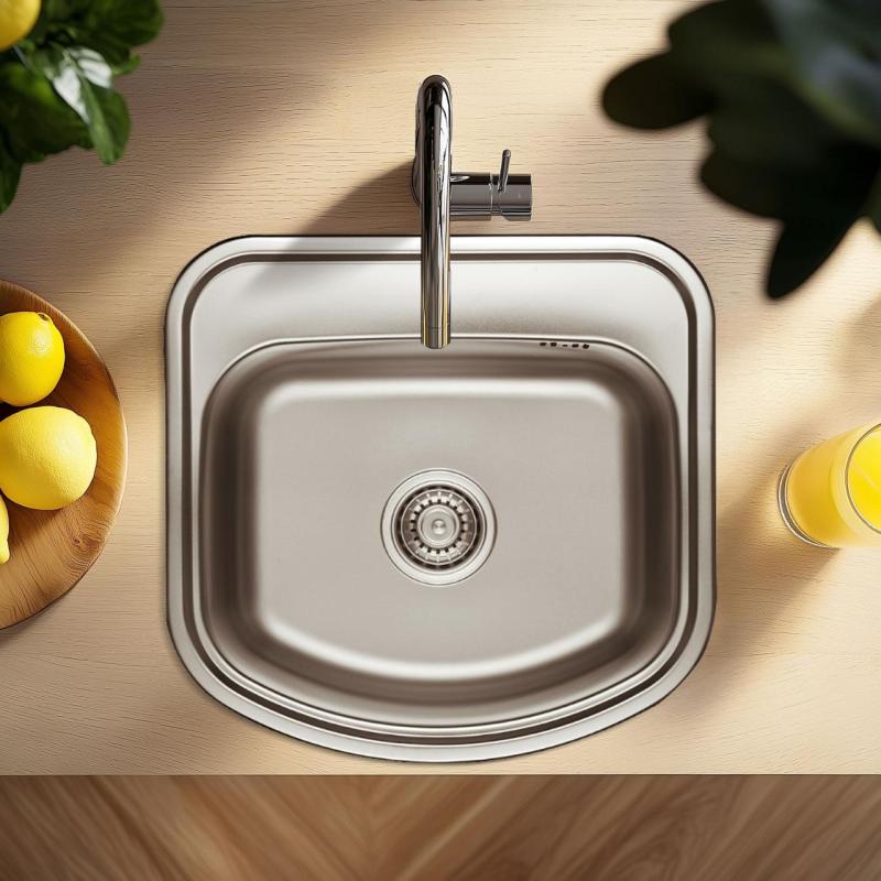 Ausmann Basic roestvrijstalen opbouwspoelbak 49x47 cm met kraangatbank inclusief sifon 1208956997