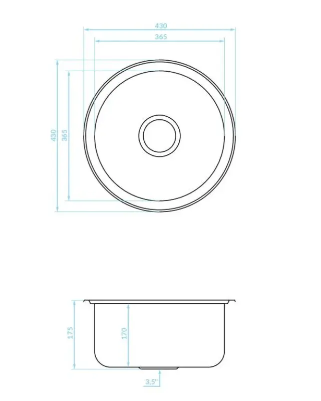 Ausmann Basic ronde roestvrijstalen gootsteen opbouw 43 cm inclusief sifon 1208956999