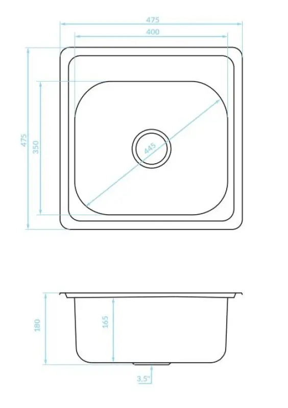 Ausmann Basic ruostumattomasta teräksestä valmistettu pinta-asennettava pesuallas 48x48 cm hanatasolla, sisältää vesilukon 1208957000