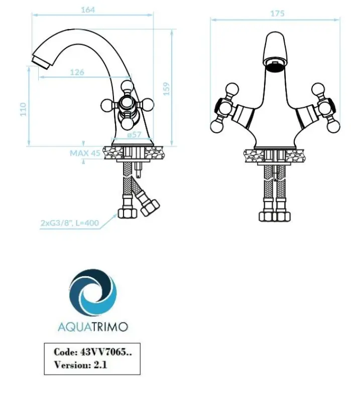 AquaTrimo Vivaldi klassinen krominen pesuallashana, sisältää pesualtaan tulpan 43VV7065CM