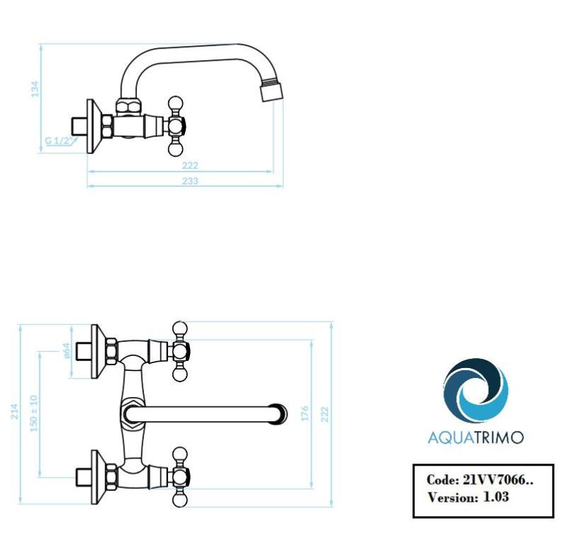 AquaTrimo Vivaldi klassinen keittiöseinähana, yläsuutin, kromi, 21VV7066CM