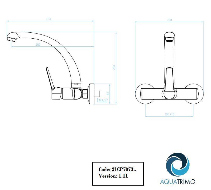 AquaTrimo Chopin kitchen wall tap with top outlet matt black 21CP7073SW - Productafbeelding 3