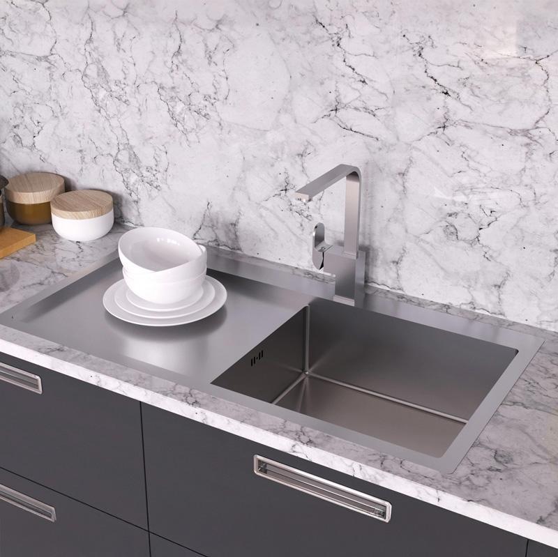 Ausmann Oder Blue grote roestvrijstalen gootsteen 100x51cm voor vlak- en opbouw met afdruipgedeelte 1208957123