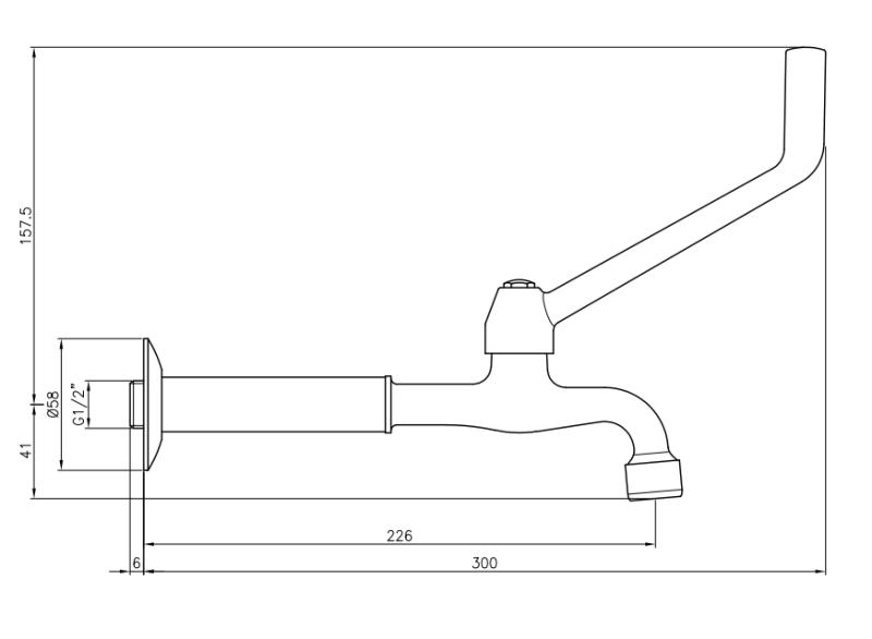 PB Clinic liikuntarajoitteisten seinään asennettava suihkuhana kylmälle vedelle, pitkä kahva, kromi, pitkä malli 1208957199