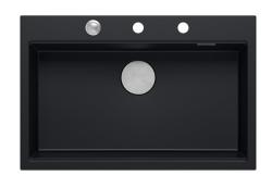Quadri matta musta kova graniittinen keittiöallas 76x50cm, sisältäen tarvikkeet 1208957201