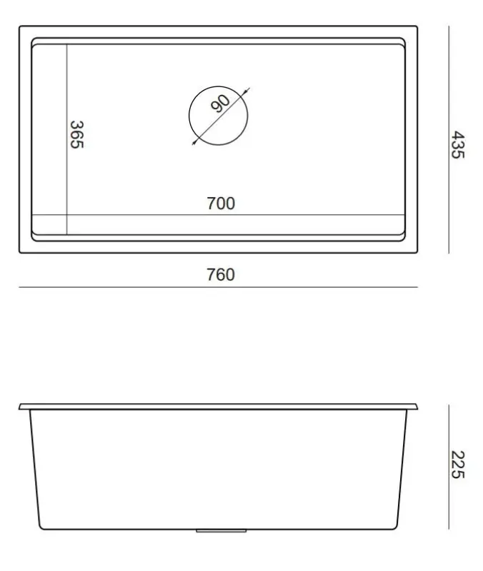Quadri Newport suuri ja syvä pesuallas graniitti päälle- ja allasupotus antrasiitti pesuallas 760x435 mm 1208957219
