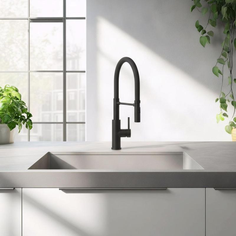 Quadri Chester keittiöhana joustavalla juoksuputkella ja kahden suihkumuodon suihkulla, mattamusta 1208957225