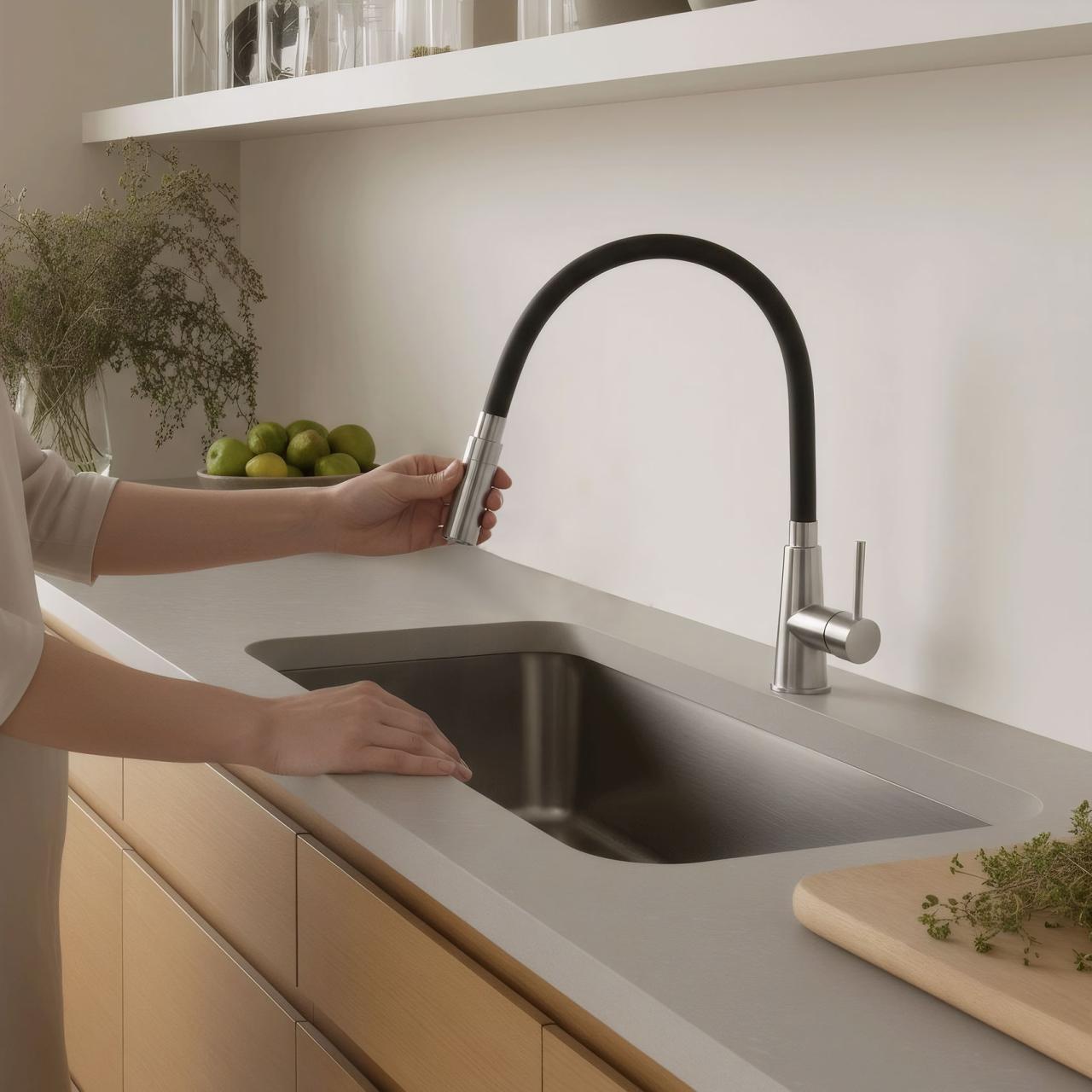Quadri Preston kitchen mixer stainless steel with 2 positions flexible black spout 1208957228 - Productafbeelding 2