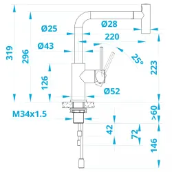 Caressi Basic Line RVS yksikahvainen keittiöhana ulosvedettävällä juoksuputkella CA122I U ECO 1208957247