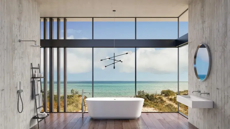 AquaTrimo Acciaio vapaasti seisova kylpyammehana käsisuihkulla, ruostumaton teräs 1208957285