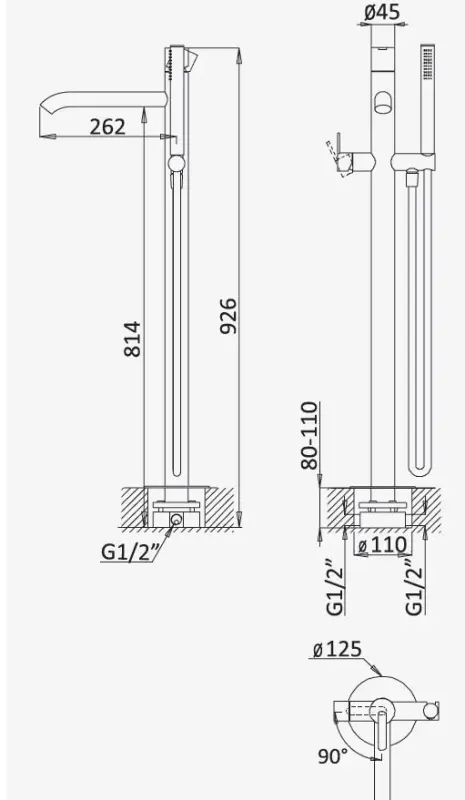 AquaTrimo Acciaio vapaasti seisova kylpyammehana käsisuihkulla, ruostumaton teräs 1208957285
