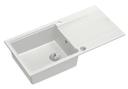 Quadri Luton valkoinen graniittinen päälleasennettava pesuallas valutustasolla, käännettävä, 100x50 cm, ruostumattomasta teräksestä valmistettu tulppa, 1208957324