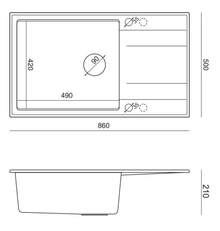 Quadri Luton valkoinen graniitti suuri päällinen tiskiallas valutustasolla, käännettävä 86x50 cm ruostumattomasta teräksestä valmistetulla tulppalla 1208957325
