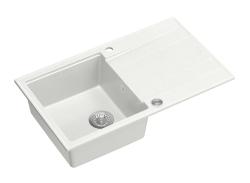 Quadri Luton valkoinen graniittinen päälle asennettava tiskiallas valutustasolla, käännettävä, 86x50 cm, ruostumattomasta teräksestä valmistettu tulppa 1208957328.