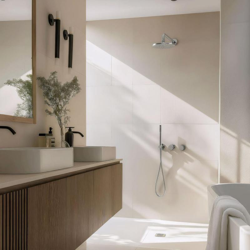 Waterevolution Flow upotettava suihkusetti, kromi, termostaattisella sadesuihkulla ja käsisuihkulla 1208957343