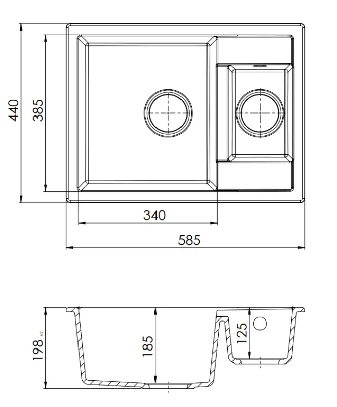 GraniteMy Smart extra matala 1,5 graniitti pintakiinnitettävä musta pesuallas 58x44cm 1208957355