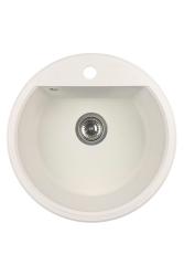 GraniteMy Bremen pyöreä graniittinen pesuallas 43 cm valkoinen, pinta-asennus ja alapuolinen asennus, hanareikälevyllä, ruostumattomasta teräksestä valmistetulla tulppalla 1208957356