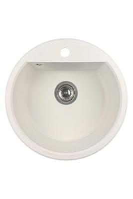GraniteMy Bremen pyöreä graniittinen pesuallas 43 cm valkoinen, pinta-asennus ja alapuolinen asennus, hanareikälevyllä, ruostumattomasta teräksestä valmistetulla tulppalla 1208957356