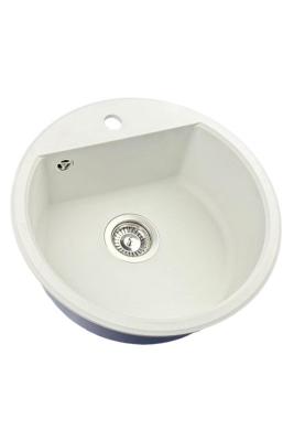 GraniteMy Bremen pyöreä graniittinen pesuallas 43 cm valkoinen, pinta-asennus ja alapuolinen asennus, hanareikälevyllä, ruostumattomasta teräksestä valmistetulla tulppalla 1208957356