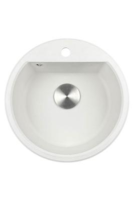 GraniteMy Bremen pyöreä graniittinen pesuallas 43 cm valkoinen, pinta-asennus ja alapuolinen asennus, hanareikälevyllä, ruostumattomasta teräksestä valmistetulla tulppalla 1208957356