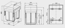 Garbi Sorter S-40-3 inbouwafvalsystemi, jossa on 3 roskakoria: 1 x 20 ja 2 x 10 litraa, 1208957365