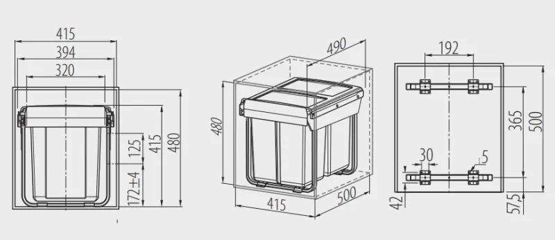 Garbi Sorter S-45-3 built-in waste system with 3 waste bins 1 x 20 and 2 x 10 litres 1208957366