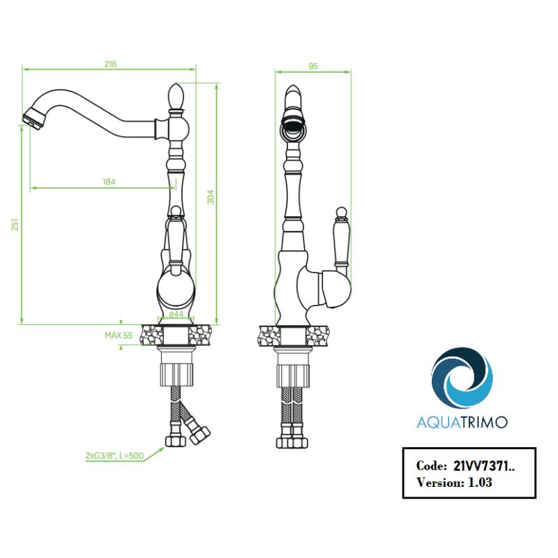 AquaTrimo Vivaldi klassinen keittiöhana kromi kääntyvällä juoksuputkella 21VV7371CM