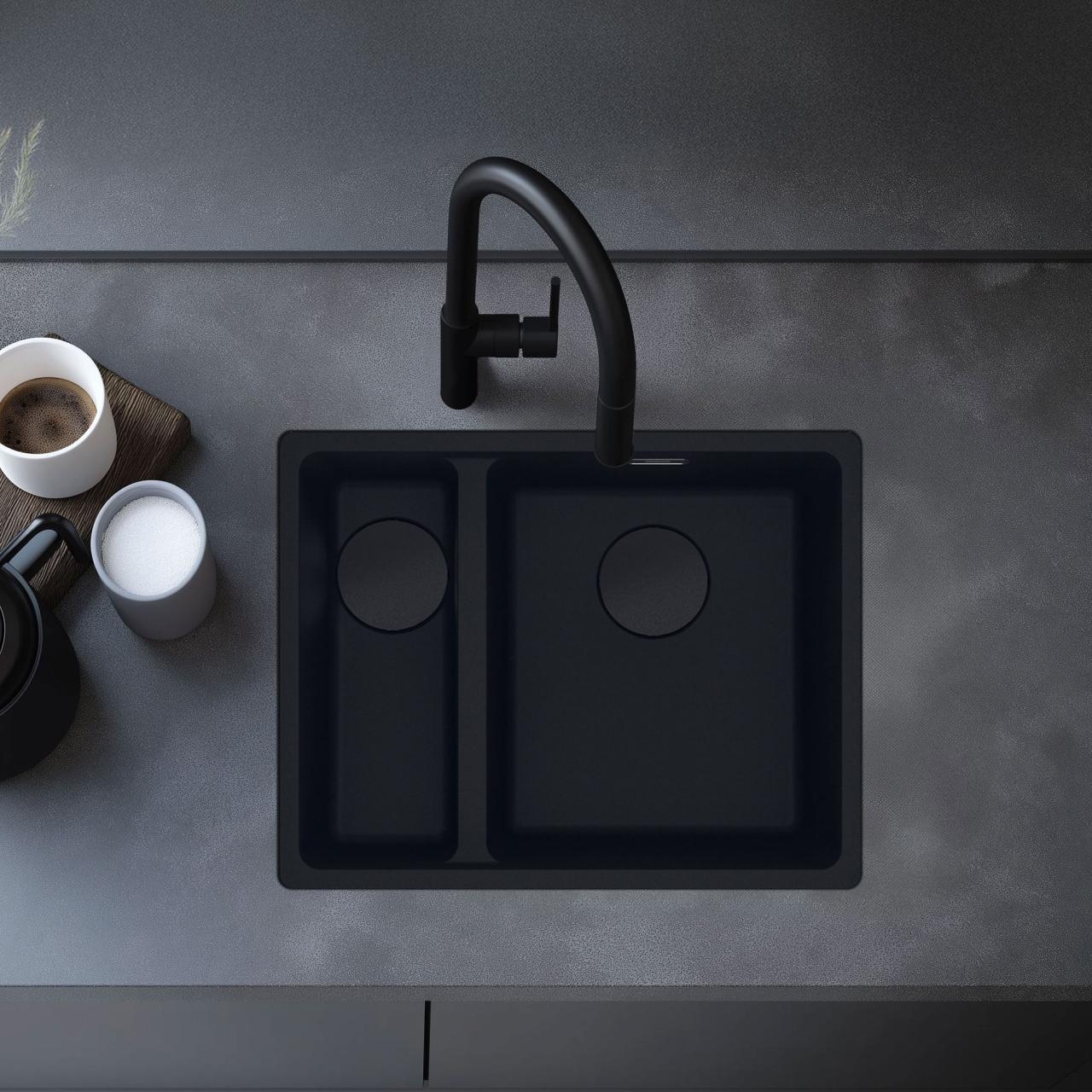 Franke Maris MRG 260/160-34-15 Fragranite black edition matte black flush-mounted sink, large basin on the right - Productafbeelding 2