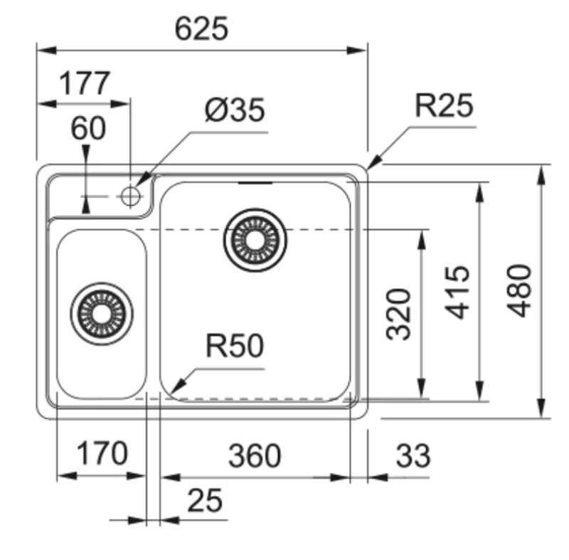 Franke Bellissimo BCX 260 tasoallas, sisältää hana-aukon 625x480mm 127.0691.229