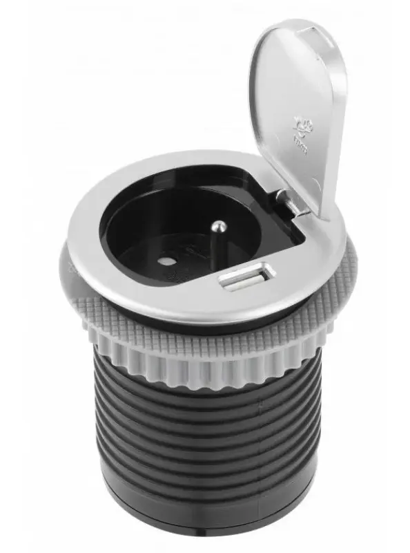 Indux Cover built-in pin-earth kitchen socket for worktop with USB and socket color silver 1208957394