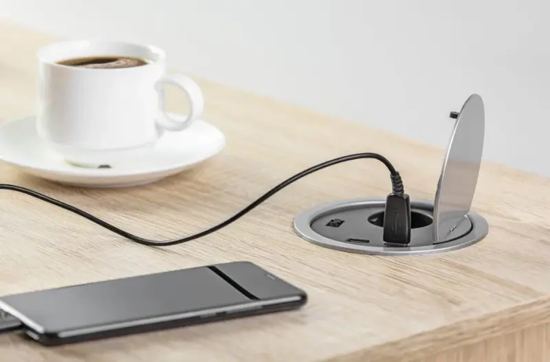 Indux Cover upotettava suojamaadoitus hopea keittiön pistorasia työtasossa 2 USB-liitännällä 1208957399