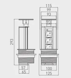 Indux Up & Down op- en neerklapbaar zwart keuken stopcontact met randaarde in het werkblad met 3 stopcontacten 1208957403