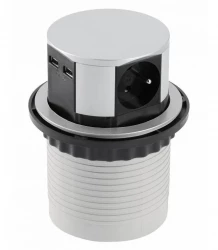 Indux Push upotettava hopeinen keittiön pistorasia työtasoon, jossa on 3 pistorasiaa ja 2 x USB 1208957412