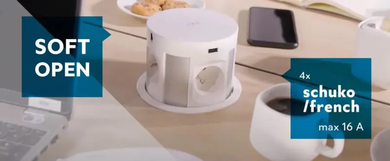 Indux Push retractable earthed white kitchen socket for worktop with 4 outlets, 2 x USB, 2 x RJ45 and wireless charging 1208957419