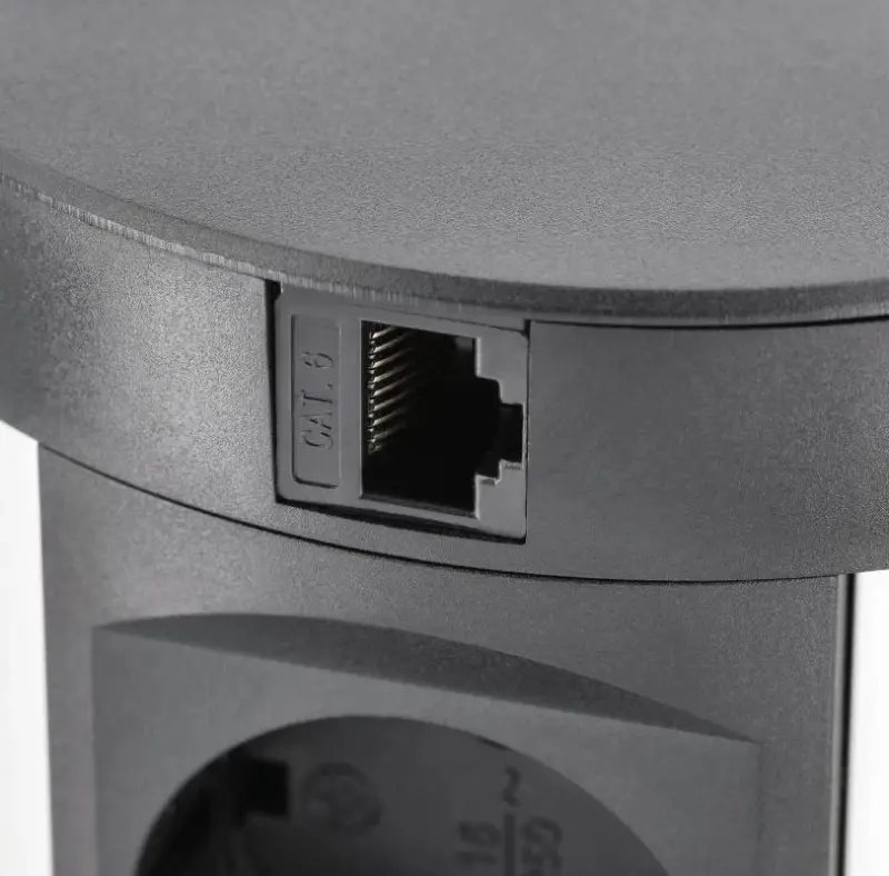 Indux Push retractable earthed black kitchen socket for worktop with 4 outlets, 2 x USB, 2 x RJ45 and wireless charging 1208957420