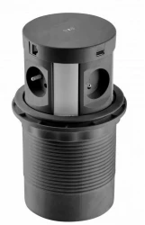 Indux Push upotettava maadoituspistorasia, keittiön pistorasia musta työtasossa, 4 pistorasiaa, 2 x USB, 2 x RJ45 ja langaton lataus 1208957421