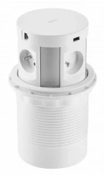 Indux Push upotettava maadoitus valkoinen keittiöpistorasia työtasossa, jossa on 4 pistoketta, 2 x USB, 2 x RJ45 ja langaton lataus 1208957422