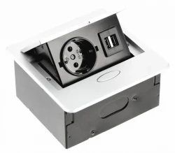 Indux Flip Small keittiön pistorasia maadoituksella työtasolle tai yläkaappiin, mattavalkoinen, 2 USB-laturilla 1208957423