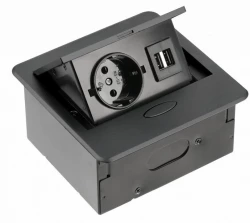 Indux Flip Small keukenkontakti maadoituksella työtasoon tai yläkaappiin, mattamusta, 2 USB-laturia, 1208957424
