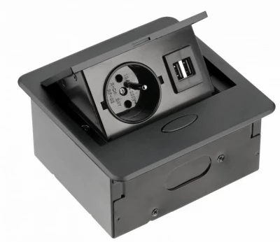 Indux Flip Small keittiön pistorasia työtasoon tai yläkaappiin, mattamusta, 2 USB-laturilla 1208957425