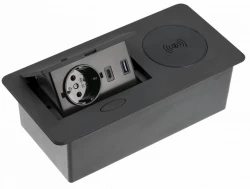 Indux Flip keittiön pistorasia maadoitettu työtasoon mattamusta, langaton ja 2 USB-laturia 1208957427