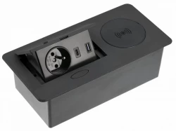Indux Flip keittiön pistorasia työpöydässä, mattamusta, langaton ja kaksi USB-laturia 1208957428