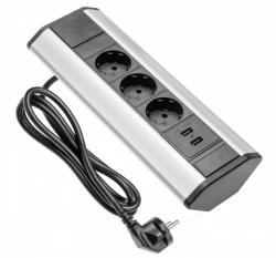 Indux Corner keukenshoekochtendstopcontact met 3 geaarde stopcontacten en 2 USB-opladers 1208957431
