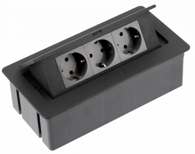 Indux Flip Medium keukenaansluiting met randaarde in het werkblad of bovenkast mat zwart met 3 stopcontacten 1208957433