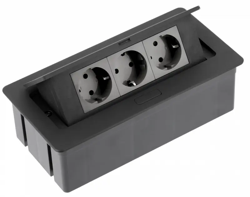Indux Flip Medium earthed kitchen socket for worktop or wall unit matt black with 3 outlets 1208957433