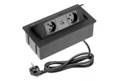 Indux Flip Medium keittiön pistorasia työtasoon tai yläkaappiin, mattamusta, 2 pistorasiaa ja 2 USB-laturia 1208957438