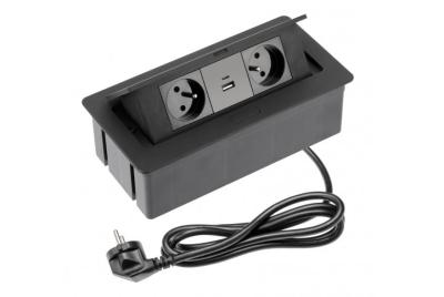 Indux Flip Medium keittiön pistorasia työtasoon tai yläkaappiin, mattamusta, 2 pistorasiaa ja 2 USB-laturia 1208957438